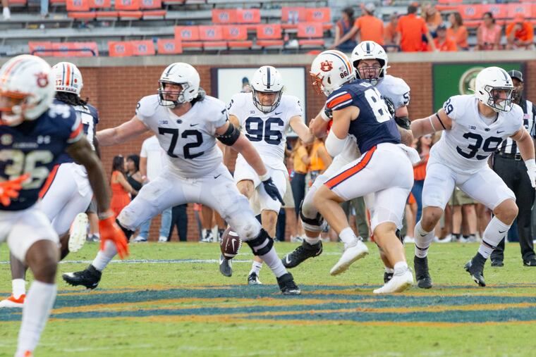Penn State's Barney Amor (96) punting against Auburn at Jordan-Hare Stadium on Sept. 17.