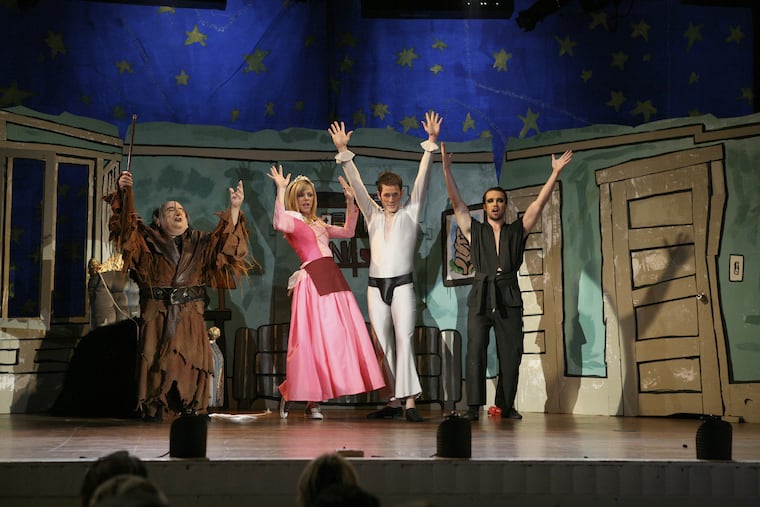 Cast members of "It's Always Sunny in Philadelphia" perform their musical, "The Nightman Cometh," in the show's season four finale. From left to right are Danny DeVito, Kaitlin Olson, Glenn Howerton, and Rob Mac (formerly McElhenney).