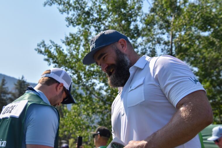 Jason Kelce cracks a smile at at the American Century Championship at Edgewood Tahoe Resort in July.