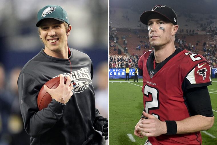Quarterbacks Nick Foles (left) and Matt Ryan.
