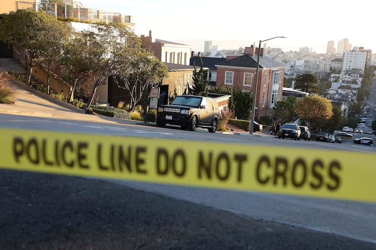 Police tape is seen in front of the home of U.S. Speaker of the House Nancy Pelosi (D., Calif.) in San Francisco. where husband Paul Pelosi was violently attacked by an intruder Friday.