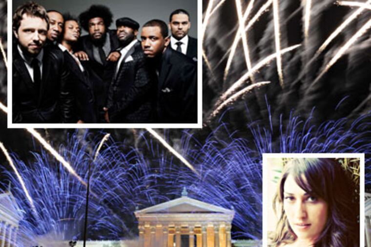 On Monday, the concert on the Parkway at Eakins Oval features, from left, the Roots and Sara Bareilles. (TONY WEBB)