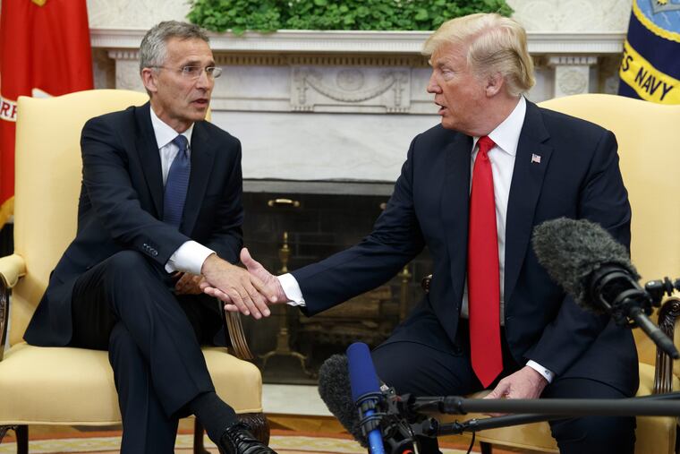 In this May 17, 2018, file photo, President Trump meets with NATO Secretary General Jens Stoltenberg in the Oval Office of the White House in Washington.