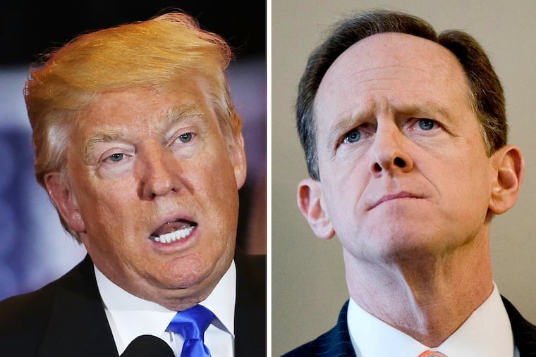 Republican front-runner Donald Trump, left, and Republican senator Pat Toomey, right.
