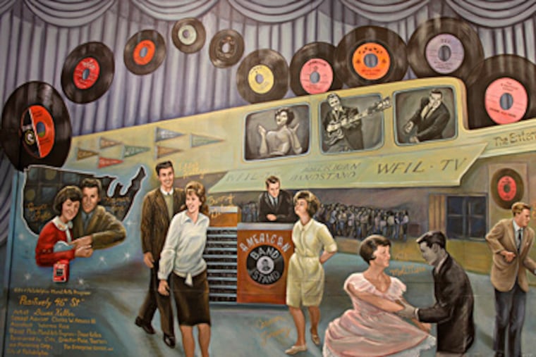 Images recalling the glory years of "American Bandstand" are on display in the old WFIL-TV studios in the 4600 block of Market Street in West Philadelphia. The current owners will open the building for tours between noon and 3 p.m. on Saturday. STEVEN M. FALK / Staff Photographer