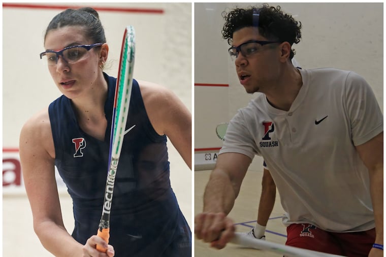 Jana Dweek (left) watched her brother, Abdel, who graduated last year, win back-to-back men’s titles in 2024 and 2025. In March, Jana help the women's team earn its first national championship.