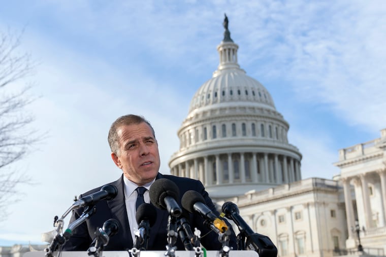 Hunter Biden, son of President Joe Biden, talks to reporters at the U.S. Capitol on Wednesday.