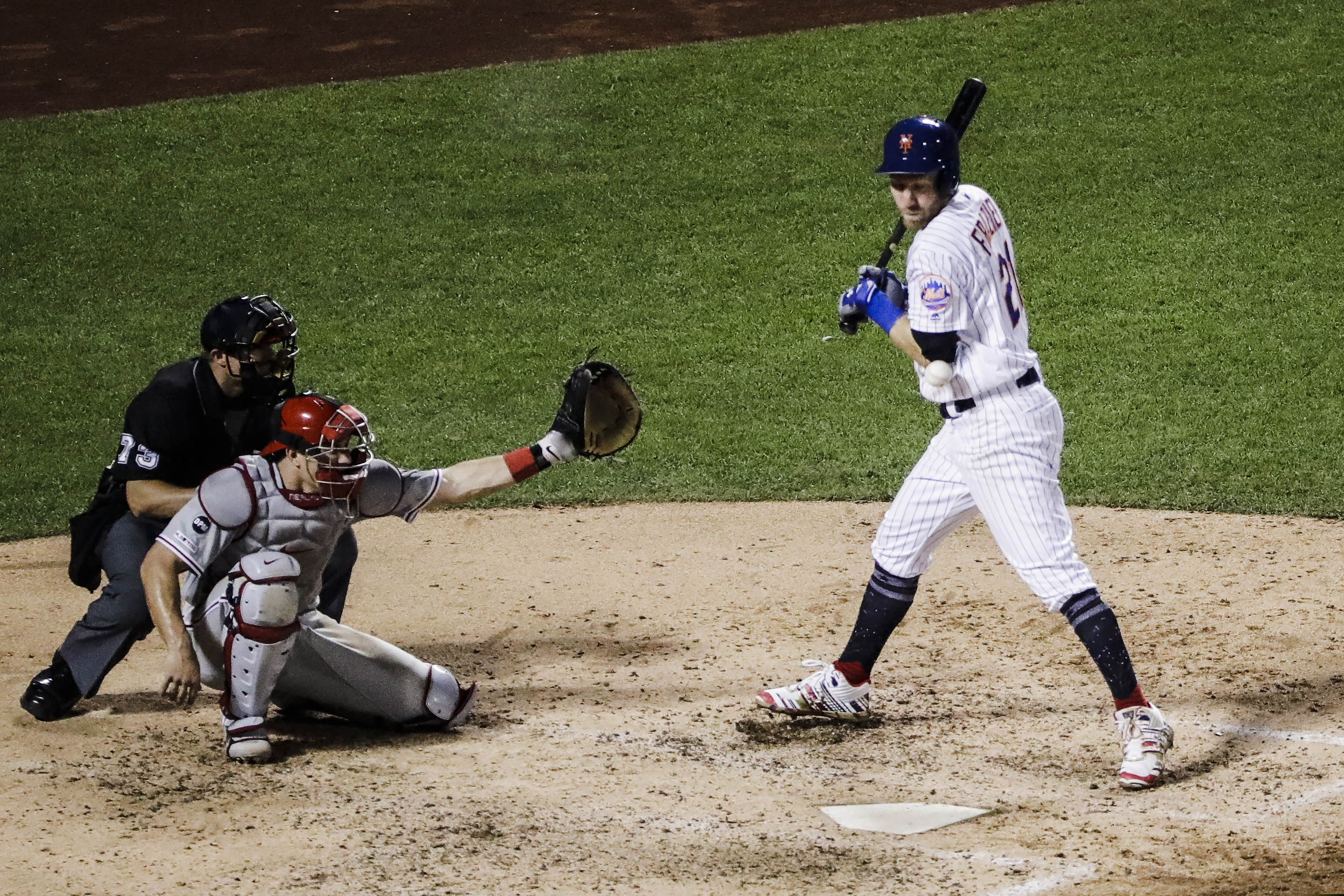 Todd Frazier is plunked by a Jake Arrieta pitch during Saturday's game in New York.