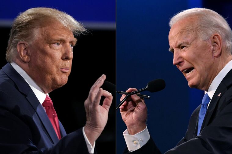 President Joe Biden (right) and former President Donald Trump, debate on Oct. 22, 2020 in Nashville, Tenn.