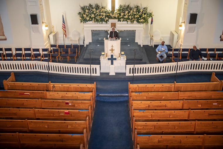 Reverend Herb Lusk delivers his sermon on Easter Sunday at the Greater Exodus Baptist Church in North Philadelphia to rows of empty pews after he reversed original plans to hold in-person services amid the coronavirus pandemic. Appeals from politicians and the city's health department director helped influence his change of mind.