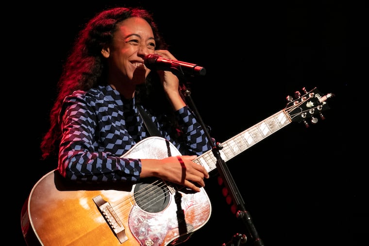 British singer and songwriter Corinne Bailey Rae checks sound levels in front of a small group of Philly school students at Union Transfer in the Spring Garden neighborhood of Philadelphia on Wednesday, July 31, 2019. The GRAMMY Music Education Coalition is seeking to help preserve and expand music education and music business education in Philadelphia public schools.
