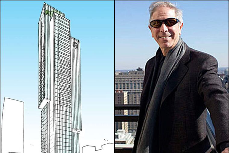 Carl E. Dranoff's latest S. Broad Street project will be the tallest high-rise built just for residential use in the city. (Dranoff photo: ED HILLE / Staff/File; Rendering by Kohn Pedersen)