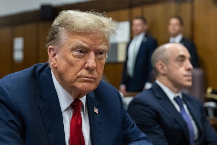 Former president Donald Trump attends jury selection at Manhattan criminal court in New York on April 15, 2024.