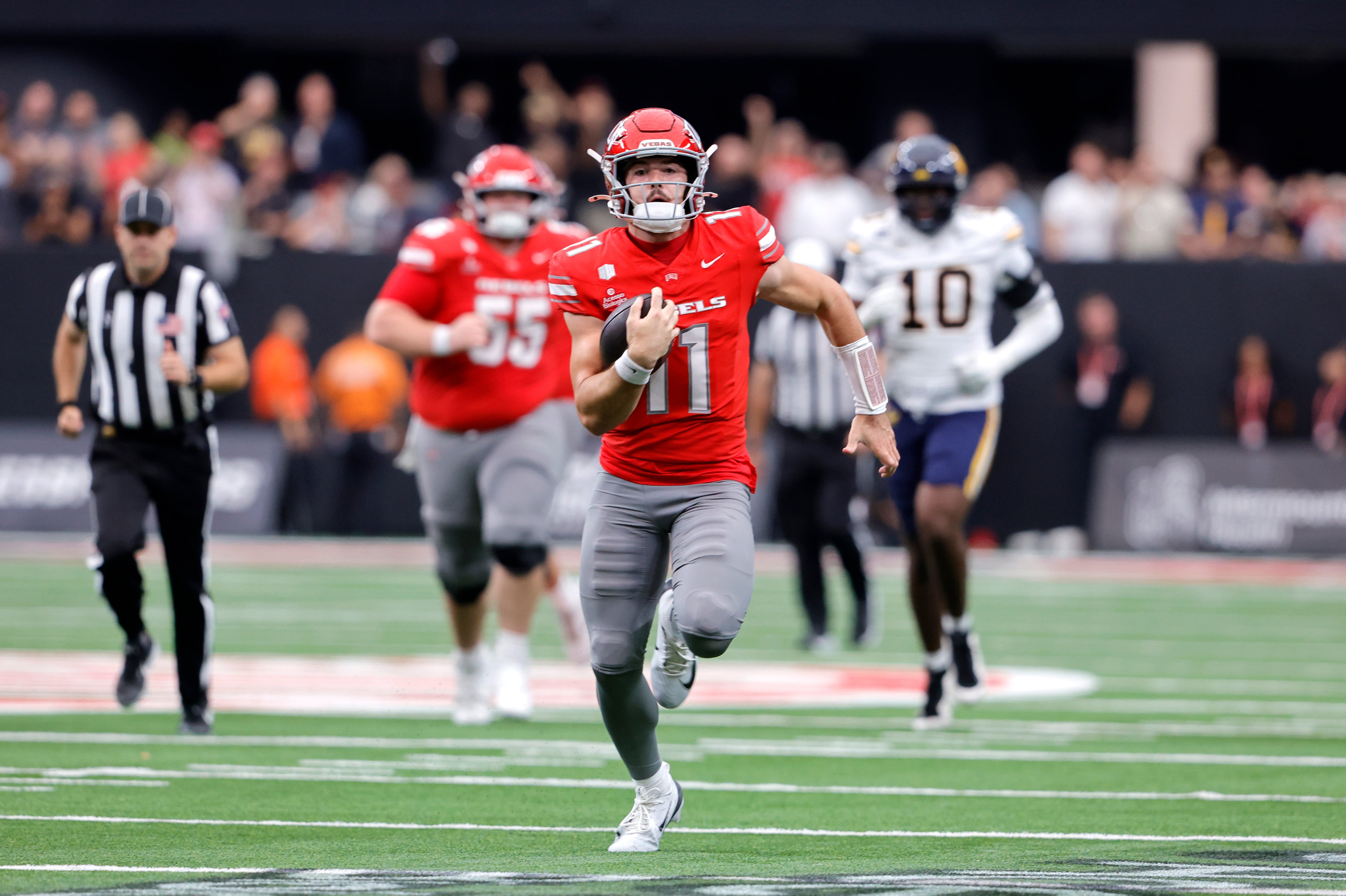 UNLV quarterback Jackson Arnold runs wild with 5 TDs, beats California 39-31