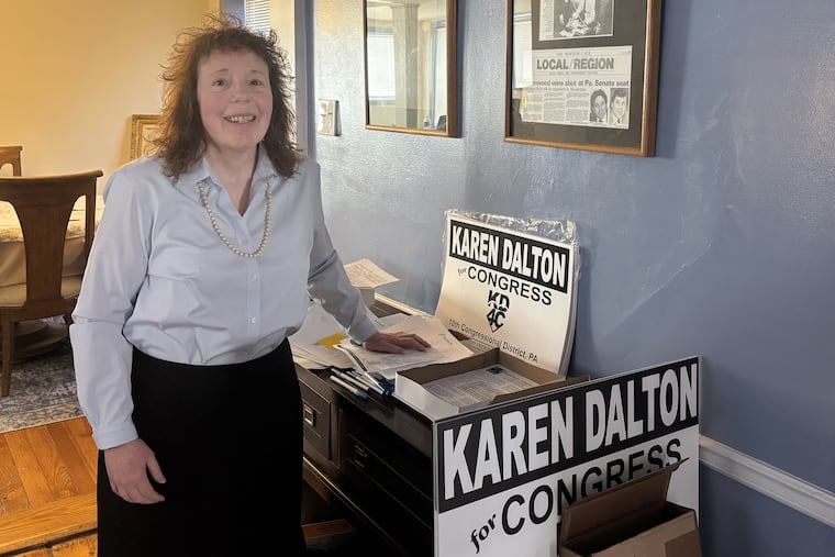 Karen Dalton, who plans to challenge Scott Perry in the Republican primary, calls a table in the living room of her Carlisle home her "campaign headquarters."