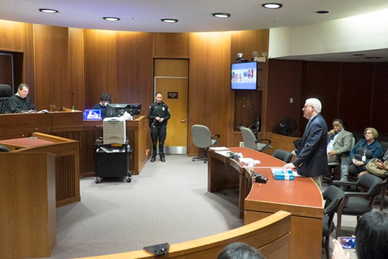 Hyphernkemberly Dorvillier, who is accused of killing her newborn baby, appeared before Judge Philip E. Haines for her first hearing via teleconference at the Burlington County Courthouse in Mount Holly on Tuesday, Jan. 20, 2015. (ED HILLE / Staff Photographer )