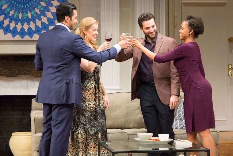 (From left): Pej Vahdat, Monette Magrath, Ben Graney and Aime Donna Kelly are the four pricipals in "Disgraced," which kicks off Philadelphia Theatre Company's 41st season at the Suzanne Roberts Theatre.