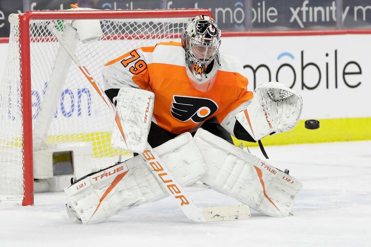 Flyers goaltender Carter Hart in a game against the Washington Capitals on March 7.