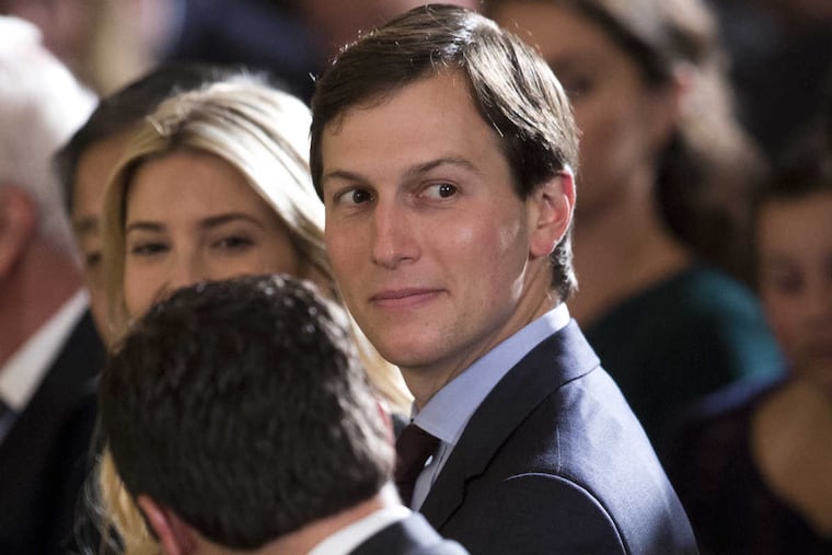 Jared Kushner and Ivanka Trump, the daughter of President Trump, sit in the front row in East Room of the White House on June 5, 2017.