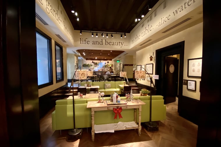 The idled dining room at Talula's Garden on Washington Square, shown with its holiday decor on Jan. 11, 2021, will be readied for dinner on Jan. 16.