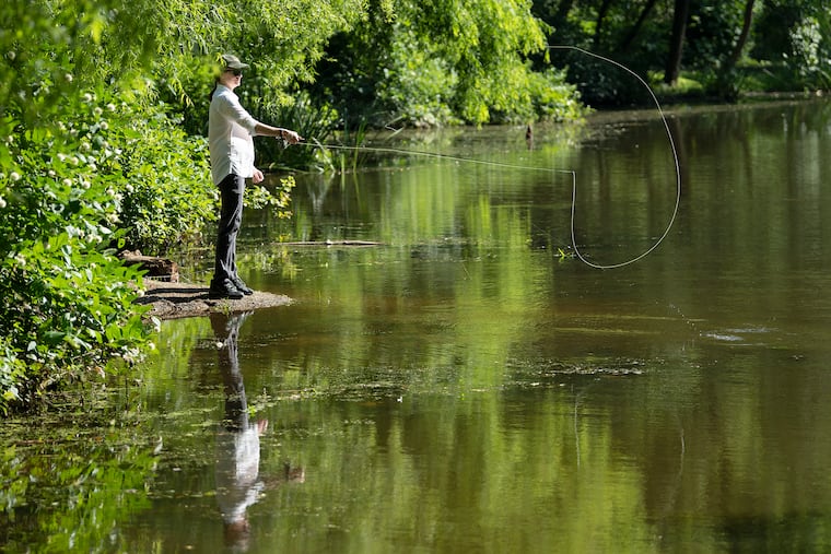 Grace Anne Mengel practice during a flying fishing class offered by Orvis at Fenimore Park in Wayne, Pa. Sunday, June 30, 2019.