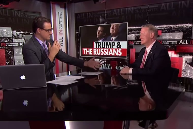MSNBC host Chris Hayes (left) interviews New Jersey Republican Congressman Leonard Lance on his show Friday night.