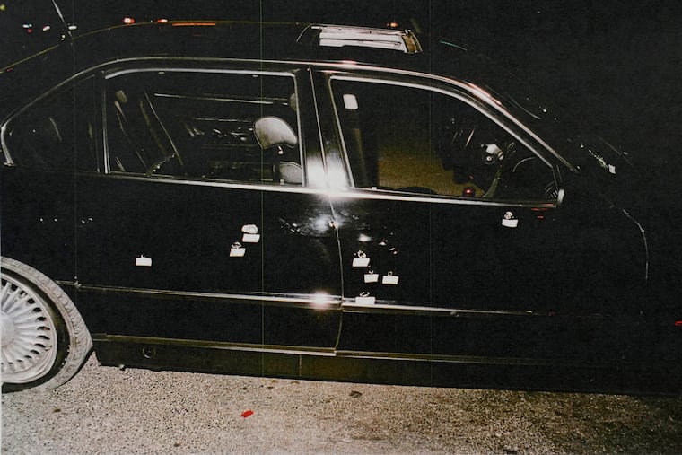 This undated photo provided by the Las Vegas Metropolitan Police Department shows the bullet-riddled car in which rapper Tupac Shakur was fatally shot in September 1996, in Las Vegas.