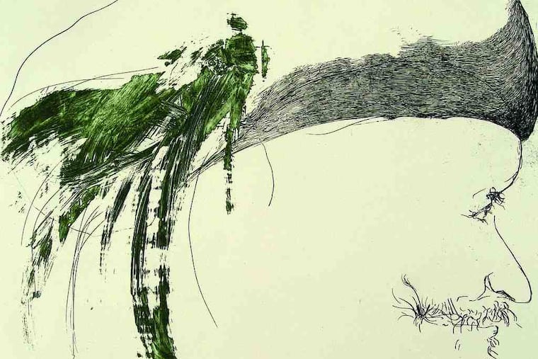 "Stephano della Bella, Italian 1610-1664, " (1962), color etching portraying the printmaker. Many of Baskin's portraits were of artists and those who shared his pessimistic views.