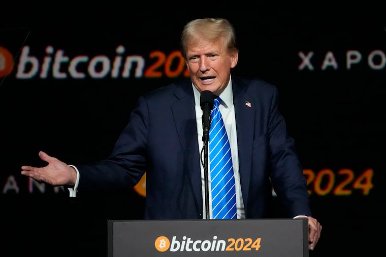 Republican presidential nominee former President Donald Trump speaks at the 2024 Bitcoin Conference in Nashville in July.