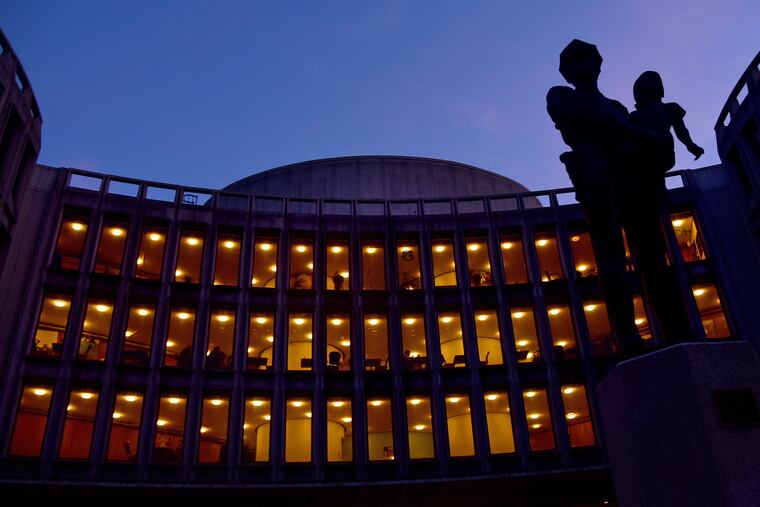 The "A Friend" statue outside the Philadelphia Police Administration Building at Race and Arch Streets.