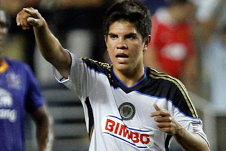 Christian Hernandez scored for the Union to lift them over Everton F.C. on Wednesday. (Laurence Kesterson/Staff Photographer)