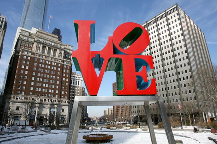 Love Park, in Philadelphia. In the annual Gallup poll measuring Americans' sense of well-being, also known as the happiness poll, Pennsylvania was No. 36 in 2013, down sharply from 29 the year before. (Charles Fox / Staff Photographer )