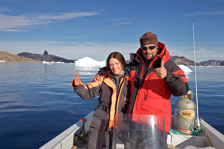 Galya Morrell and her late husband, the renowned Greenlandic explorer Ole Jørgen Hammeken, are photographed near Kullorsuaq, in Northern Greenland. The settlement's name means the "devil's thumb" in English.