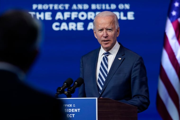 President-elect Joe Biden answers a reporter's question at The Queen theater on Tuesday in Wilmington, Del.