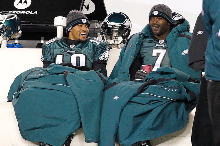 Eagles stars DeSean Jackson (left) and Michael Vick during a game in 2011.