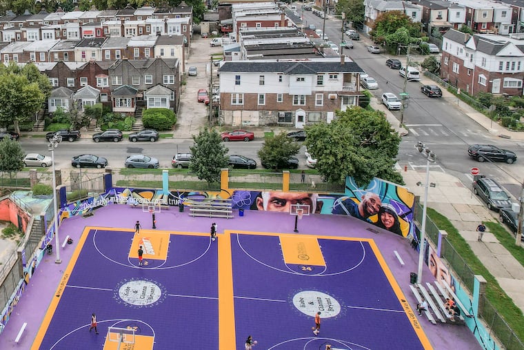 The basketball court dedicated to the late Kobe Bryant and his daughter Gianna Bryant at the Tustin Playground in the Overbrook section of Philadelphia.