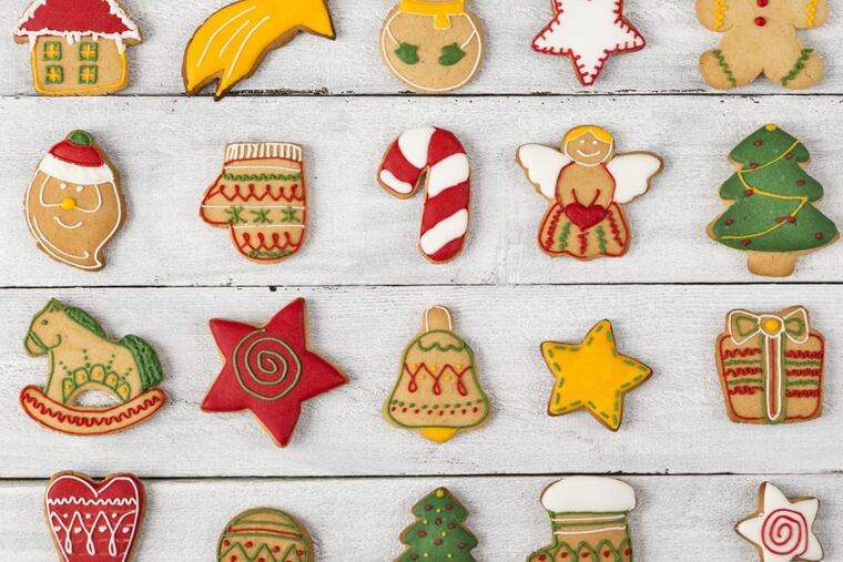 Decorated Christmas cookies.