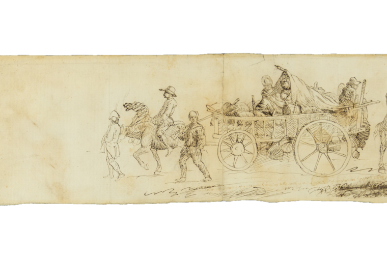 The rare 18th-century sketch depicts the North Carolina Brigade of the Continental Army marching through Philadelphia on Aug. 25, 1777. After being in a private collection in New York for decades, the drawing is now part of the Museum of the American Revolution's collection.