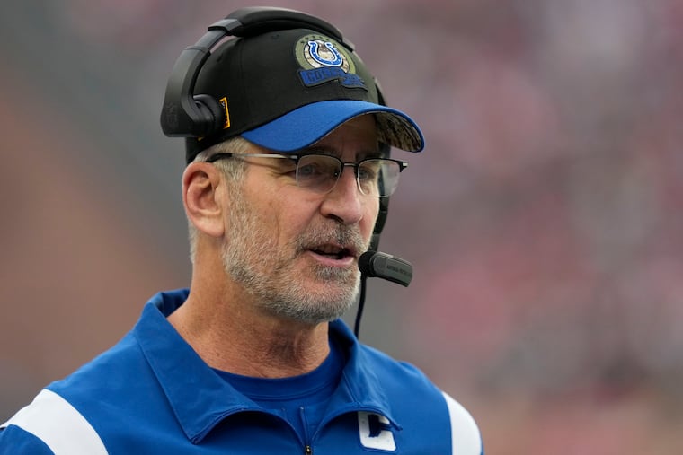 Indianapolis Colts head coach Frank Reich stands on the sideline in the first half of an NFL football game against the New England Patriots on Sunday in Foxborough, Mass.