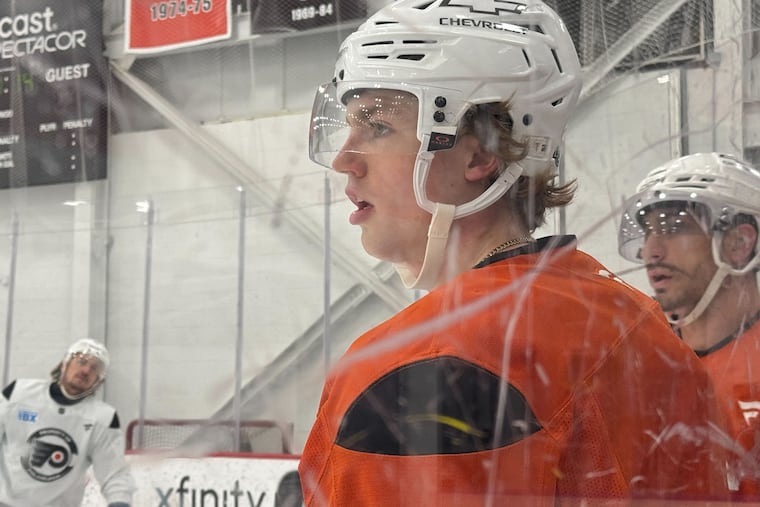 New Flyers center Karsen Dorwart skated on a line with Nick Deslauriers and Garnet Hathaway on Wednesday.