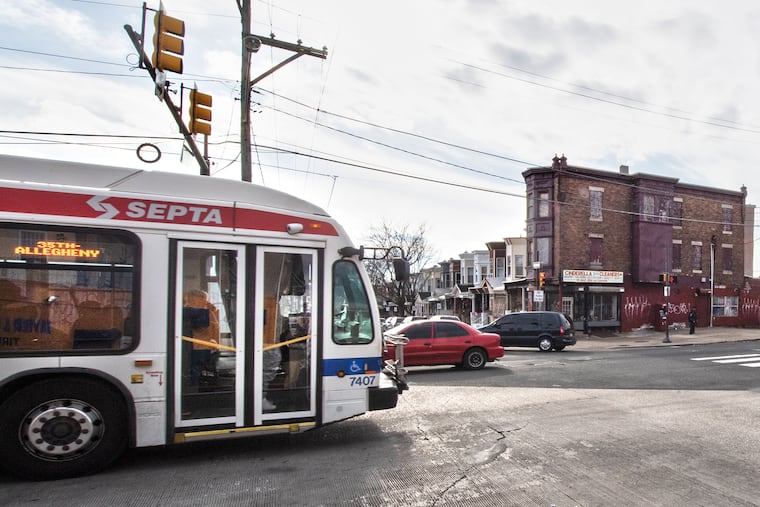 A SEPTA bus drives by at Sixth street and Allegheny Avenue in North Philadelphia on Tuesday, December 25, 2018. A SEPTA bus carrying 10 passengers was hit by at least three bullets early Tuesday morning in North Philadelphia, but no injuries were reported. JOSE F. MORENO / Staff Photographer