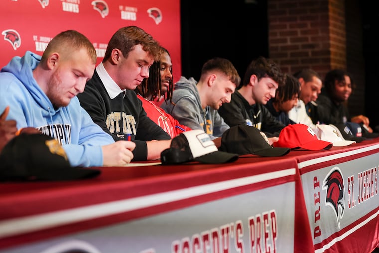 Eleven St. Joe's Prep players participated in a signing day ceremony at the school.