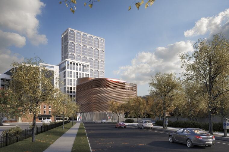 This rendering shows a proposed new building for the African American Museum in Philadelphia at 1901 Wood St. off the Benjamin Franklin Parkway as part of a project to reimagine a parking lot there and the adjacent former Family Court building.