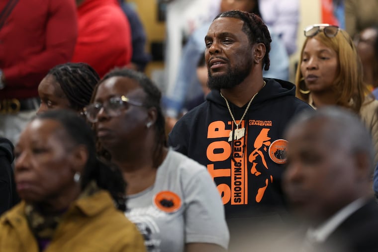 Nasir Shawqi attends a “Peace Not Guns” community Healing Town Hall at Imhotep Institute Charter High School in Philadelphia on Wednesday, March 13, 2024. The purpose of the town hall was to foster unity with a solutions-oriented approach following the recent uptick in violent crimes affecting youth, including the recent death of Imhotep student Dayemen Taylor. Taylor, 17, was shot and killed while boarding a SEPTA bus after school.