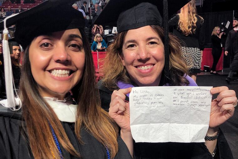 Pennsylvania Department of Transportation Secretary Leslie Richards delivered the commencement address for Temple University’s College of Liberal Arts on May 10, 2019. After she spoke about "the importance of sharing your story, because you never know who you may positively impact," a graduate slipped her a pocket tissue, which read in part: "Ms. Leslie, my name is Diana Angel. I am graduating.
All this happened because 4 years ago I worked for PennDOT (District 6). I found there my mentor Joseph Meehan who encouraged me to pursue a degree in the USA (I am from Colombia). I am grateful PennDOT was/is part of who I am."