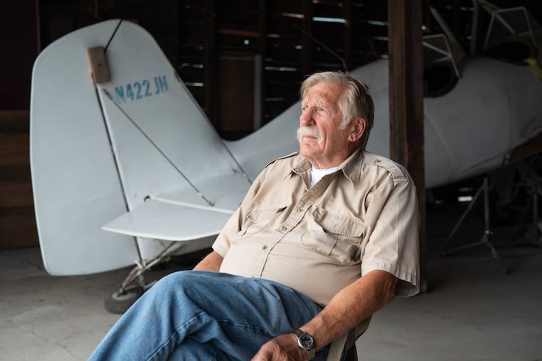 Ken Jouppi sits in a hanger at the Shoshone County Airport in Shoshone County, Idaho, in 2025.