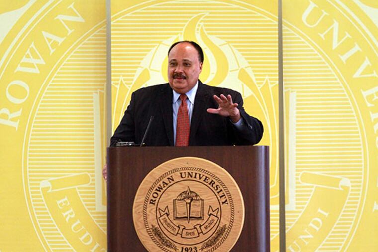 Martin Luther King Jr.'s son, Martin Luther King III, speaks at Rowan University's MLK Jr. Scholarship Breakfast Monday January 20, 2014. ( DAVID SWANSON / Staff Photographer )