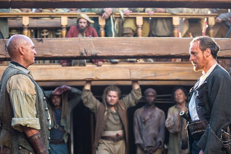 Anthony Bishop (left) as Singleton, Toby Stephens as Captain Flint. The series has real historical pirates and "Treasure Island" pirates.