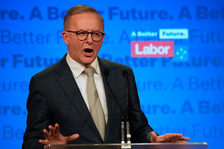 Labor Party leader Anthony Albanese speaks to supporters in Sydney, Australia, on Sunday after Prime Minister Scott Morrison conceded defeat to Albanese in a federal election.