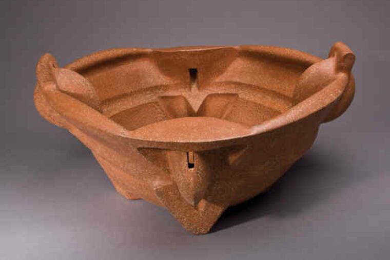 A 2008 vesica by William Daley, unglazed ground stoneware, in "Vesica Explorations." The longer one looks, the more one is able to appreciate the formal ingenuity and perceptual dualities.
